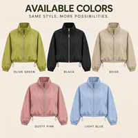 Veste coupe-vent personnalisée pour femme, col montant, fermeture éclair intégrale, manches raglan, coupe ample et courte, idéale pour les activités quotidiennes en extérieur