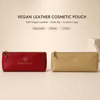 Sac à fermeture éclair en cuir PU haut de gamme pour stylos et cosmétiques, logo personnalisé imprimé, pochette de rangement pour maquillage imperméable en cuir