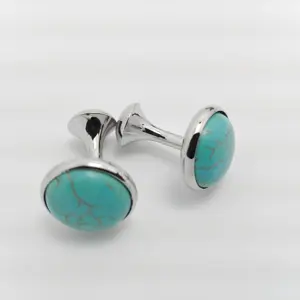 2023 Custom wholesale design men's and women's French shirt round turquoise jewel cufflink brooch pin tie clip