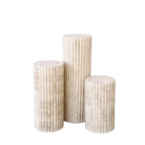 SAIDKOCC Disponibile Tavolino da Caffè in Marmo Naturale D30x50/65/90cm, Base Cilindrica in Travertino <span class=keywords><strong>per</strong></span> <span class=keywords><strong>Soggiorno</strong></span> e Caffetteria, Scultura Intagliata - Product Image 5