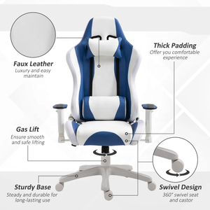 Chaise De Jeu En Cuir Blanc Bleu Avec <span class=keywords><strong>LED</strong></span> RGB Lumières Massage Ergonomique <span class=keywords><strong>LED</strong></span> Chaise De Jeu Dossier Haut Fauteuil De <span class=keywords><strong>Bureau</strong></span> <span class=keywords><strong>Gaming</strong></span> - Product Image 4