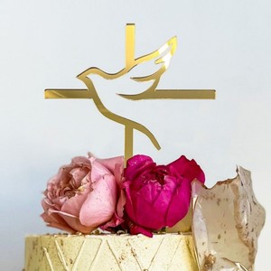 Décoration de gâteau en acrylique doré avec <span class=keywords><strong>croix</strong></span> et colombe, pour la première communion, le baptême, les fournitures de fête chrétienne, décorations de gâteau pour la première communion - Product Image 3