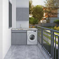 Meuble de lavage mural moderne en acier inoxydable écologique pour machine à laver sur balcon, taille personnalisée, avec rangement