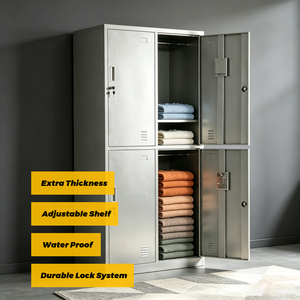 Armadio in Acciaio Contemporaneo <span class=keywords><strong>a</strong></span> 4 Ante con Ripiano Regolabile e Serratura, Ecologico per Camera da Letto, Casa, Ufficio, Appartamento, Hotel, Palestra, Clinica - Product Image 4