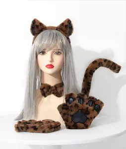 Conjunto de bandana para orelhas de gato, acessório de decoração cosplay, luvas de garra SM, laço de orelha, faixa de cabelo tricolor, conjunto de gato