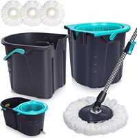 Cubo de fregona plegable con rotación de 360 grados, palo de fregona giratorio para suelos con almohadillas de limpieza de repuesto, juego de fregona y cubo 360