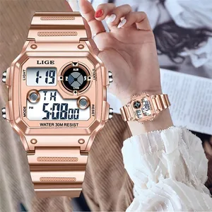2021LIGE मूल ब्रांड महिलाओं घड़ियाँ डिजिटल घड़ी महिला फैशन एलईडी देवियों घड़ी निविड़ अंधकार इलेक्ट्रॉनिक घड़ी Montre Femme