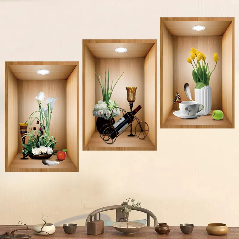 Papel tapiz de flores y plantas, hojas de plantas verdes, marco de fotos de simulación 3D, papel tapiz de pintura de decoración del hogar de PVC para sala de estar