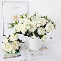 9 fleurs de pivoine artificielles en soie, réalistes, pour la maison, mariage, Saint-Valentin, faites à la main, à tenir en main, Fleur de Lys, pour bureau