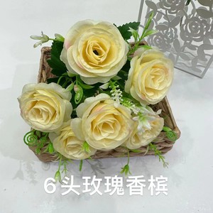Lichao Artificial Roses <b>Silk</b> <b>Flowers</b> Realistic Wedding Home Decoration Props 6 Head Arrangement - Product Image 3