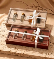 Boîte d'emballage de luxe pour flacon de parfum avec doublure en velours et ruban, couvercle transparent en acrylique, coffret cadeau en papier pour échantillon de parfum