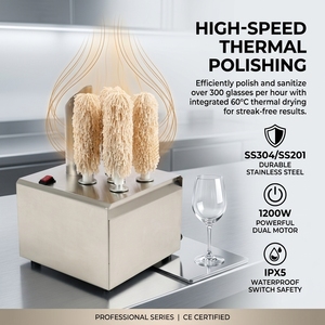 Marupin Polisseuse à verre commerciale électrique automatique avec brosses, Machine à sécher les verres, Polisseuse à verres à vin 330 bars - Product Image 2