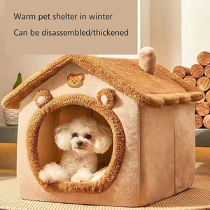 Venta al por mayor desmontable gato invierno cálido gato nido casa lavable mascota perros felpa cama cojín - Product Image 6