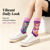 Chaussettes en coton à motifs abstraits vibrants, unisexe, multi-motifs, avec étiquette personnalisée pour cadeau, usage quotidien et streetwear, vente en gros