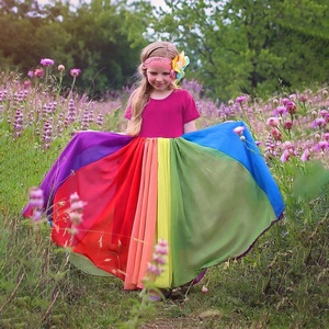 Abito da <span class=keywords><strong>principessa</strong></span> arcobaleno per <span class=keywords><strong>bambina</strong></span>, <span class=keywords><strong>costume</strong></span> da festa estivo in chiffon a maniche corte per bambine - Product Image 2