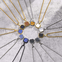Collier pour homme, bijoux de mode classiques, plaqué or 18 carats, acier inoxydable, pendentif carré en turquoise, breloques en coquille acrylique