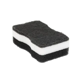 Topeco Wash Sponge Kitchen 3-layers Compound Cleaning White and Black Scrubber PU Foam Scouring Pad