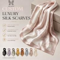 Écharpe en twill de soie personnalisée en gros, imprimé floral et feuilles, légère, douce, pour femme, emballage cadeau de luxe, qualité supérieure, tendance