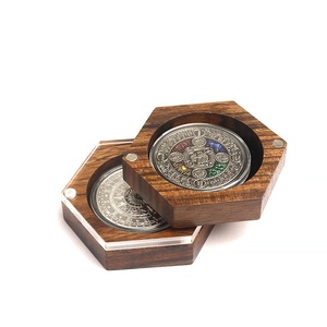 Ebony Hexagonal Commemorative Coin Box Wooden Badge Display Rack Medal <strong>Acrylic</strong> Cover Magnetic <strong>Storage</strong> Box - Product Image 5