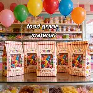 Sac en papier kraft personnalisé avec logo d'usine, fenêtre transparente et lien métallique, idéal pour l'emballage de pop-corn, bonbons, biscuits, pain et croissants résistants à la graisse - Product Image 3