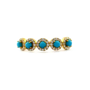 Genuine 0.45 Ct. Sleeping Beauty Turquoise Diamond Half Eternity Ring Solid 14K Yellow Gold Stackable Wedding Band Diamond Ring