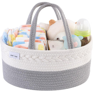 Organisateur de caddies de couches pour bébés écologiques pliables avec logo personnalisé sac fourre-tout en coton tissé avec cordon de coton avec doublure en coton - Product Image 1