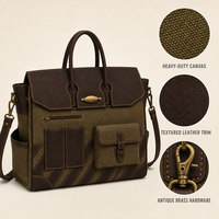 Sac fourre-tout pour ordinateur portable en toile olive 3455, multi-poches, rayures diagonales marron foncé, grande capacité, sac à main de voyage pour femme, sac de week-end