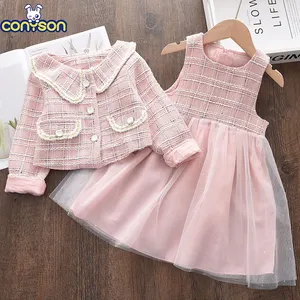 Conyson Baby Girls Princess Dress With Coat Autumn And Winter Party Kids Clothing Elegant Girl 2pcs Outfit Children Clothing Set