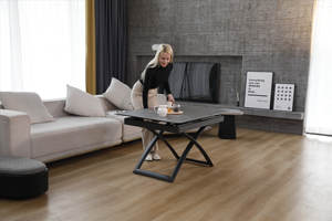 <span class=keywords><strong>Table</strong></span> à manger moderne élégante en bois extensible en céramique petite hauteur réglable résistant aux rayures 6 places cuisine à domicile - Product Image 4
