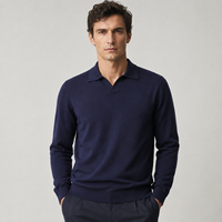Pull en laine mérinos ultrafine à col Johnny, manches longues, lavable en machine, pour homme, tricoté sur mesure