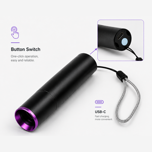 Linterna UV de Bolsillo de 3W con Filtro ZWB2 de 365nm, Recargable por USB-C, Resistente al Agua, Detección de Tinta Invisible, <span class=keywords><strong>Luz</strong></span> <span class=keywords><strong>Negra</strong></span> - Product Image 2