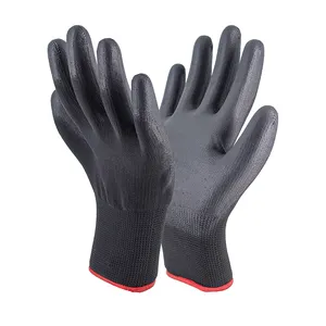 Hot Selling 13G Black Polyester Black PU Coating Finish Gloves PU Coated For Safety Working