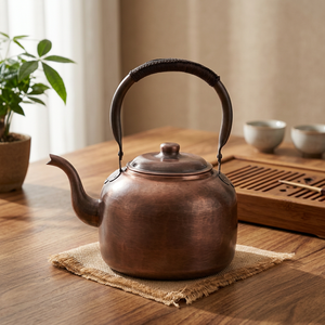 Traditional Chinese Metal Tea Kettle With <b>Lid</b> And Handle Copper Color Water <b>Pot</b> - Product Image 4