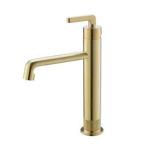 China Supplier Brushed Gold Single Handle Wash Basin Brass Faucet Bathroom Sink Tap