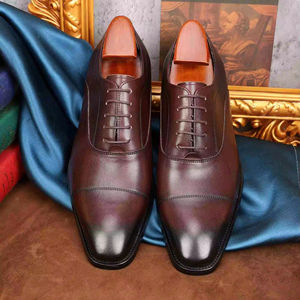 Chaussures Oxford de ville pour hommes, luxueuses, de haute qualité, à trois coutures, fabriquées à la main, en cuir véritable Evergreen, style décontracté et formel, avec semelle Goodyear. - Product Image 1