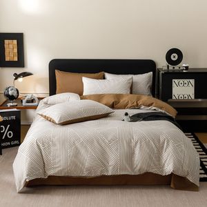 Juego de Ropa de Cama de Algodón 100% con Rayas Geométricas, Estilo Nórdico, Juego de Funda Nórdica para las Cuatro Estaciones, para el Hogar, Dormitorio, Hotel - Product Image 2