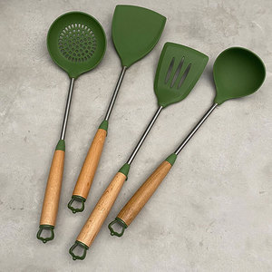 High-Temperature Kitchen Tools Gadgets Wood <b>Silicone</b> Cooking Utensils Kitchen Set <b>Silicone</b> Kitchen Utensils Set With Wood Handle - Product Image 2