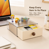 Organisateur de bureau à tiroir unique en PET transparent, boîte de rangement empilable A4, dessus côtelé crème, pour vanité et bureau, OEM ODM