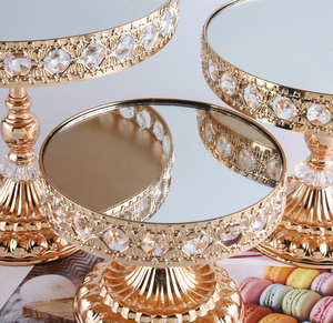 Support à <span class=keywords><strong>gâteau</strong></span> en cristal de style européen RHD, ensemble de 3 pièces, cristal de haute qualité, plaqué or, table à dessert pour la <span class=keywords><strong>décoration</strong></span> de <span class=keywords><strong>mariage</strong></span> - Product Image 2