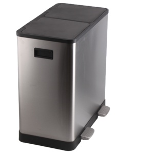 16 Gallon (60L) Stainless Steel Dual Step Trash Can Recycling <strong>Bin</strong> <strong>with</strong> <strong>Two</strong> <strong>Compartments</strong> 2x30L Inner Buckets and Soft Closed Lid - Product Image 3