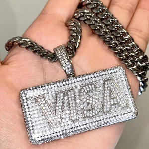 Custom VISA Letter <b>Iced</b> <b>Out</b> Pendant Necklace Black Rhodium Cuban Link <b>Chain</b> 925 Sterling Silver Moissanite Hip Hop Jewelry - Product Image 2