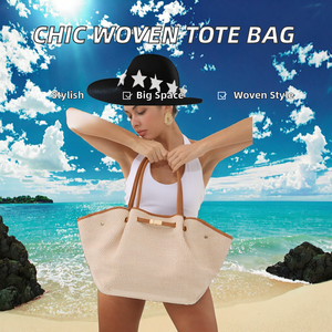 Bolso de Playa Tipo Dumpling de Diseño para Mujer, Color Sólido, Moda de Verano, Portátil, Gran Capacidad, Tejido a Mano con Paja y Poliéster - Product Image 2