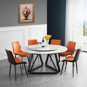 Table à manger rotative en fer forgé de luxe léger, mobilier moderne et simple <span class=keywords><strong>pour</strong></span> appartement, hôtel, table tournante avec chaises - Product Image 2