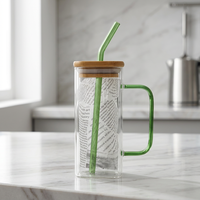 Gobelet en verre borosilicate de haute qualité avec poignée carrée de couleur unie, couvercle, grande capacité, résistant aux hautes températures, moderne