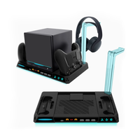 Dudukan Pengisi Daya Kipas Pendingin untuk Mesin Steam, Gantungan Headset dengan Lampu Ambient untuk Tempat Penyimpanan Kontroler Steam