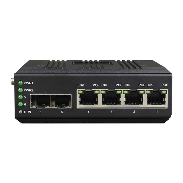 Managed DIN Rail RSTP Ring Network Switch 4 Port Gigabit Ethernet Industrial POE Switch With 2 SFP