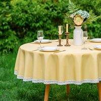 Nappe 100% lin avec bordure en dentelle, ronde, imperméable, anti-taches, infroissable, résistante à l'huile