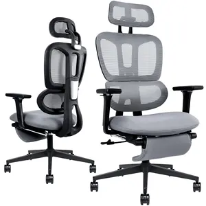 符合人体工程学的网状办公椅，带可伸缩脚凳高背电脑椅，带腰部支撑成人家用办公椅
