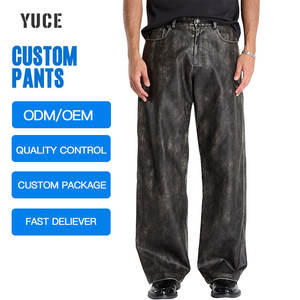 กางเกงยีนส์ทรงตรงหลวมสไตล์วินเทจแบบสั่งทำขายส่ง ตกแต่งด้วยการเย็บตะเข็บแบบคอนทราสต์ ขอบผ้าเดนิมเคลือบ PU พร้อมลายปักหนัง - Product Image 4