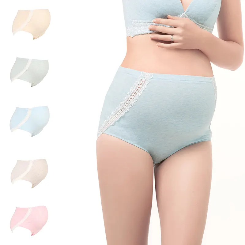 Logo Benutzer definierte atmungsaktive Spitze verstellbare hohe Taille Baumwolle Schwangere Frauen Mutterschaft Unterwäsche Höschen